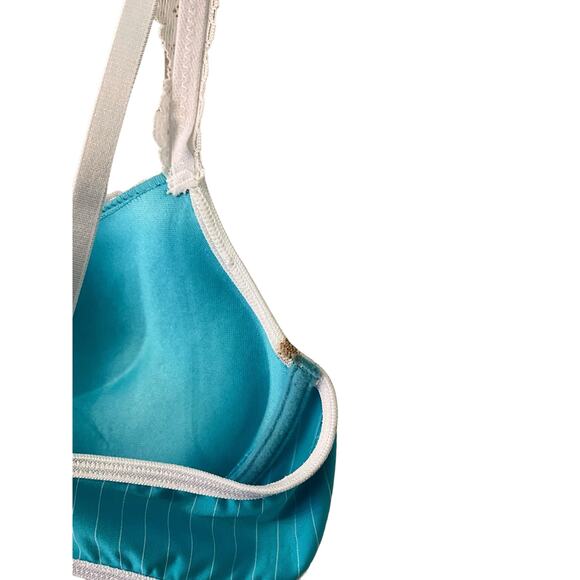 Biatta Push-Up Bra Women's 36C Blue/White Striped Underwire Lace Trim Nylon - Picture 4 of 5